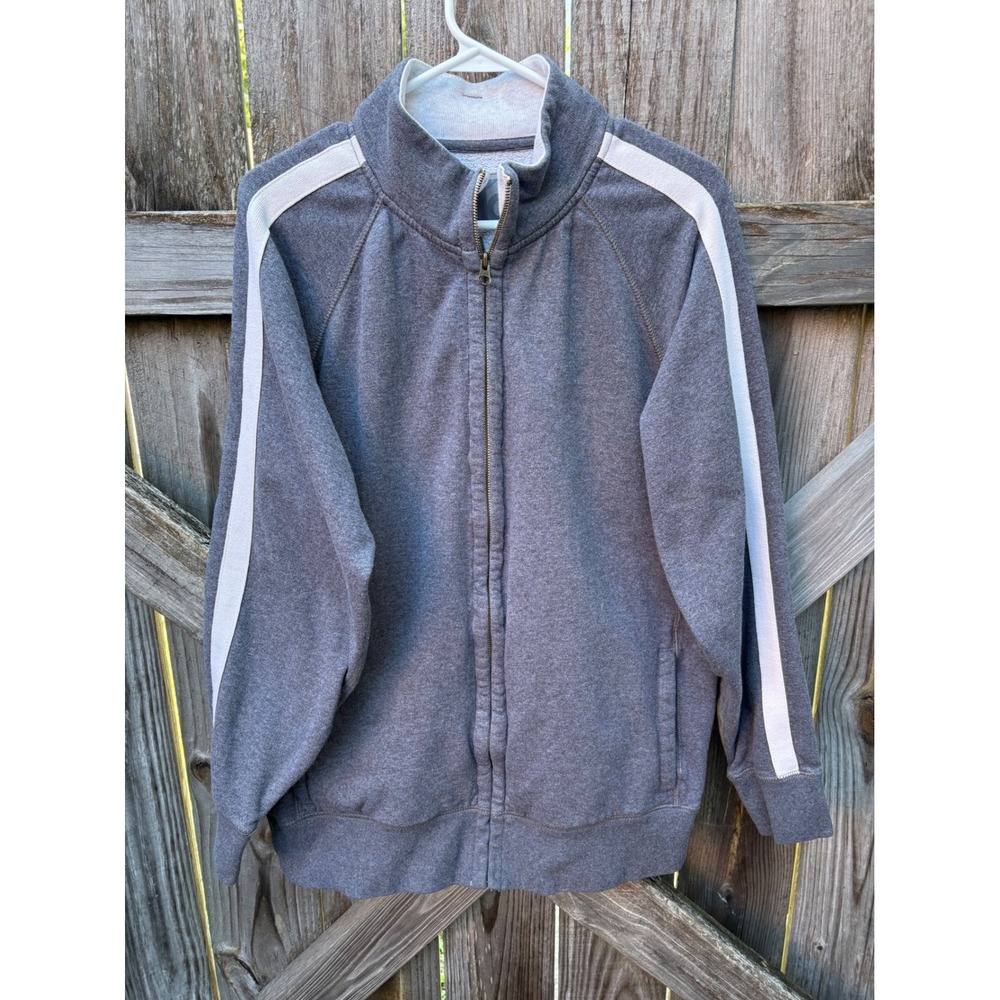 Old Navy Mens Gray Full Zip Track Jacket White Sleeve Stripe Fleece Large 699218